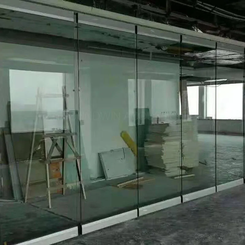 Custom Frameless Movable Glass Partition Wall 10‑12mm Tempered Frosted Glass for Commercial Office Space:SWFG-002