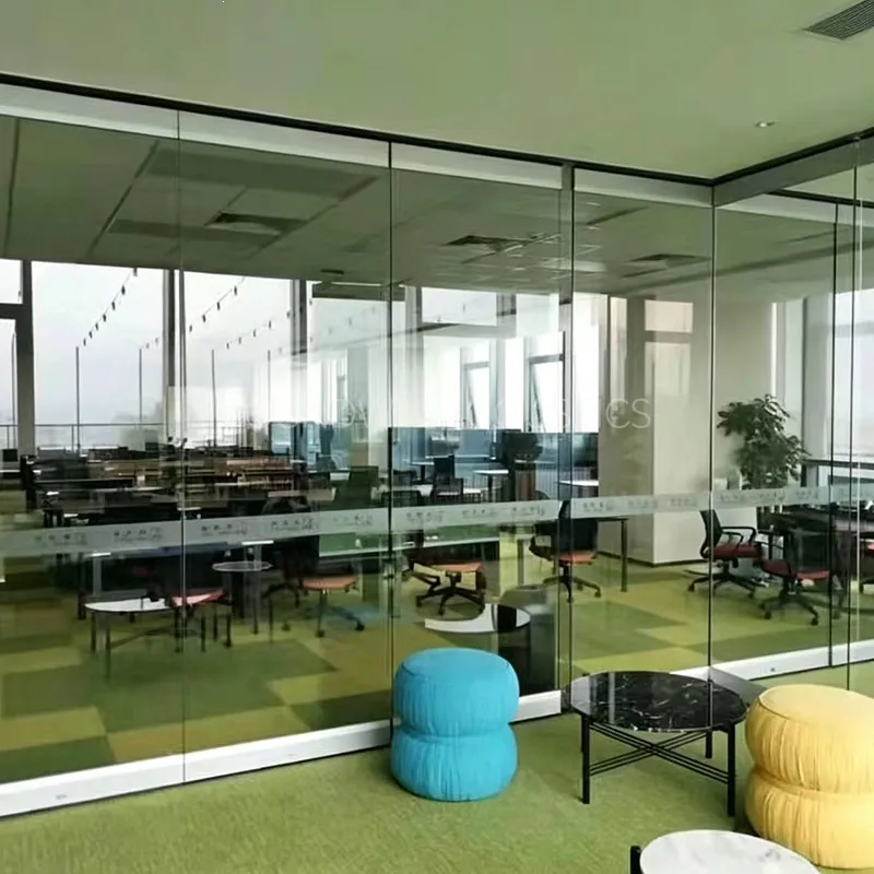 Custom Frameless Movable Glass Partition Wall 10‑12mm Tempered Frosted Glass for Commercial Office Space:SWFG-002